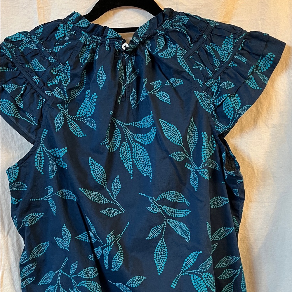 J Crew Blue and Green Patterned Blouse Size Large - Picture 5 of 7